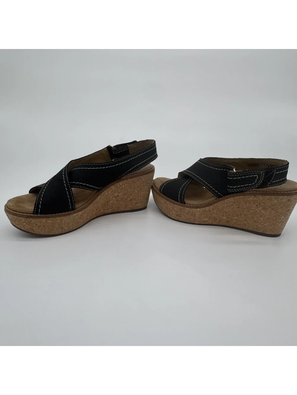 Clarks Aisley Tulip Wedge Sandals Black Size 5.5 M 3 In. Wedge Adjustable Strap